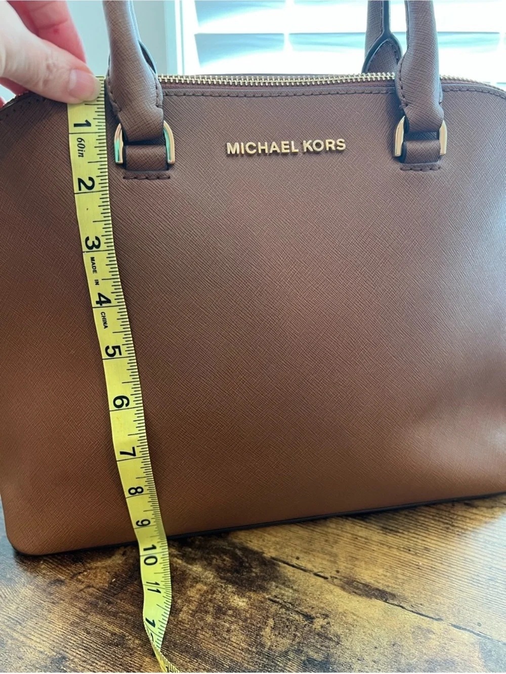 Michael Kors Jet Set Travel Large Dome Satchel Brown Saffiano Leather NWOT
